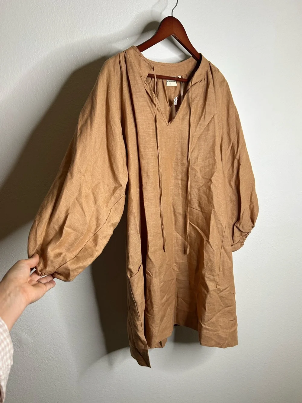 NWT Pippa Ridley 100% Linen Sangria Balloon Sleeve Lightweight Dress in Biscuit